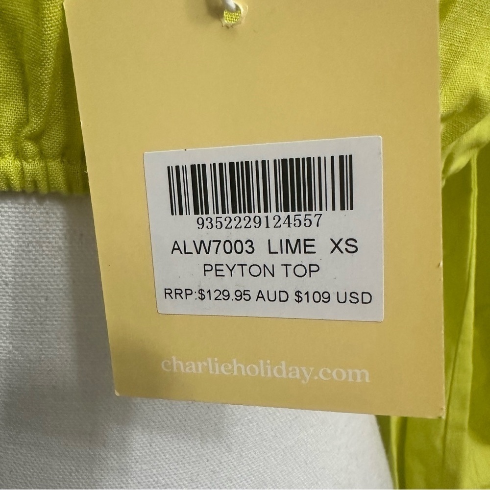 Charlie Holiday Lime Green Puff Sleeve Crop Top XS Linen Blend Resort Wear NWT - Picture 5 of 7